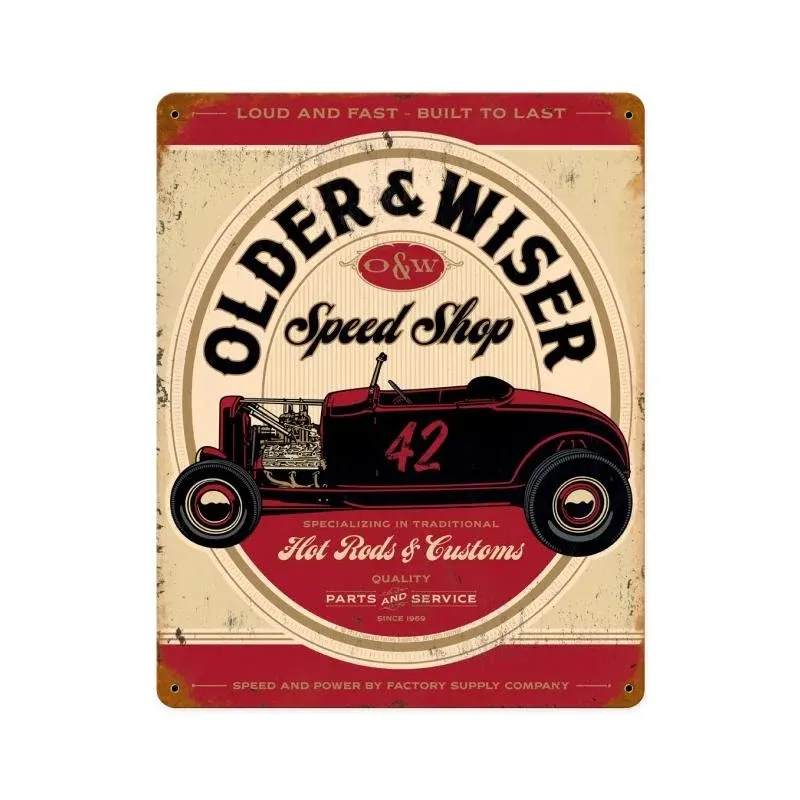 FSC030 – Older And Wiser Speed Shop Vintage Red Vintage Sign