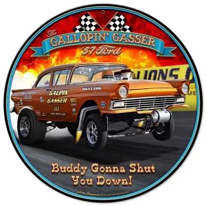 Gallopin’ Gasser Metal Sign 14×14 by Larry Grossman – LGB102